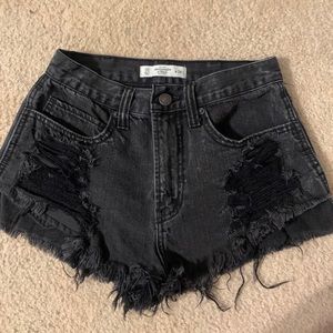 Abercrombie & Fitch distressed black denim shorts